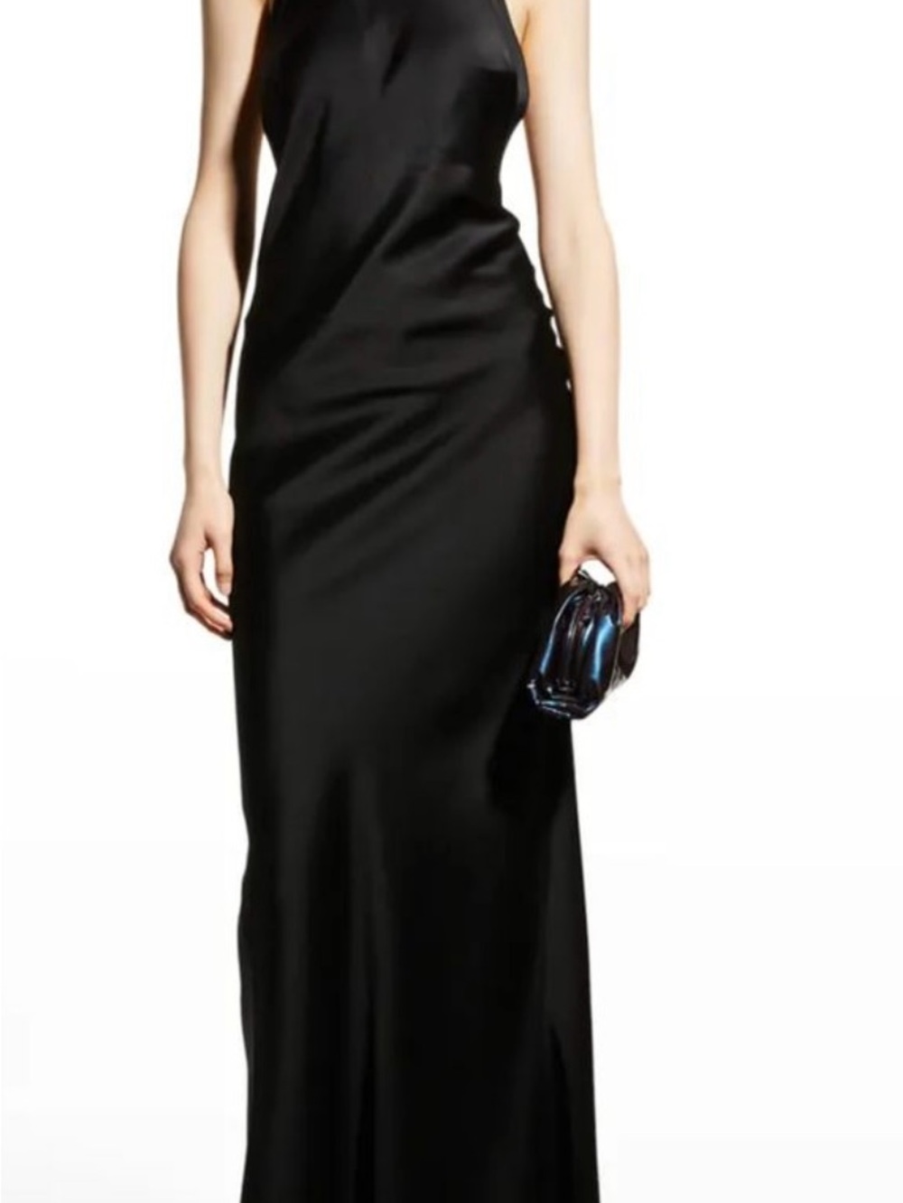 Victoria Beckham Sleek Black Satin Maxi Halter Dress